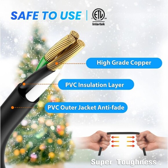 Extension Cord 46ft with 1 to 4 Splitter, Black, IP65 Waterproof Heavy Duty - Picture 6 of 8